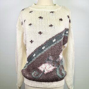 Vintage 80s Persuasion Floral Colorblock Sweater Cream Granny Cottagecore Medium